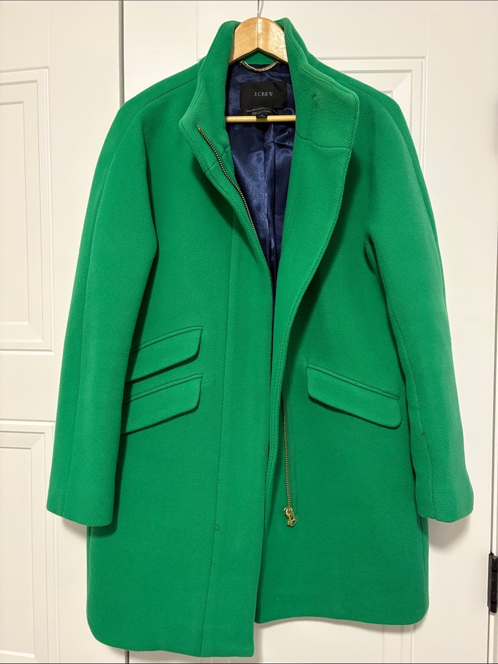 J. Crew Bright Green Wool-Blend Caccoon Coat with Zip